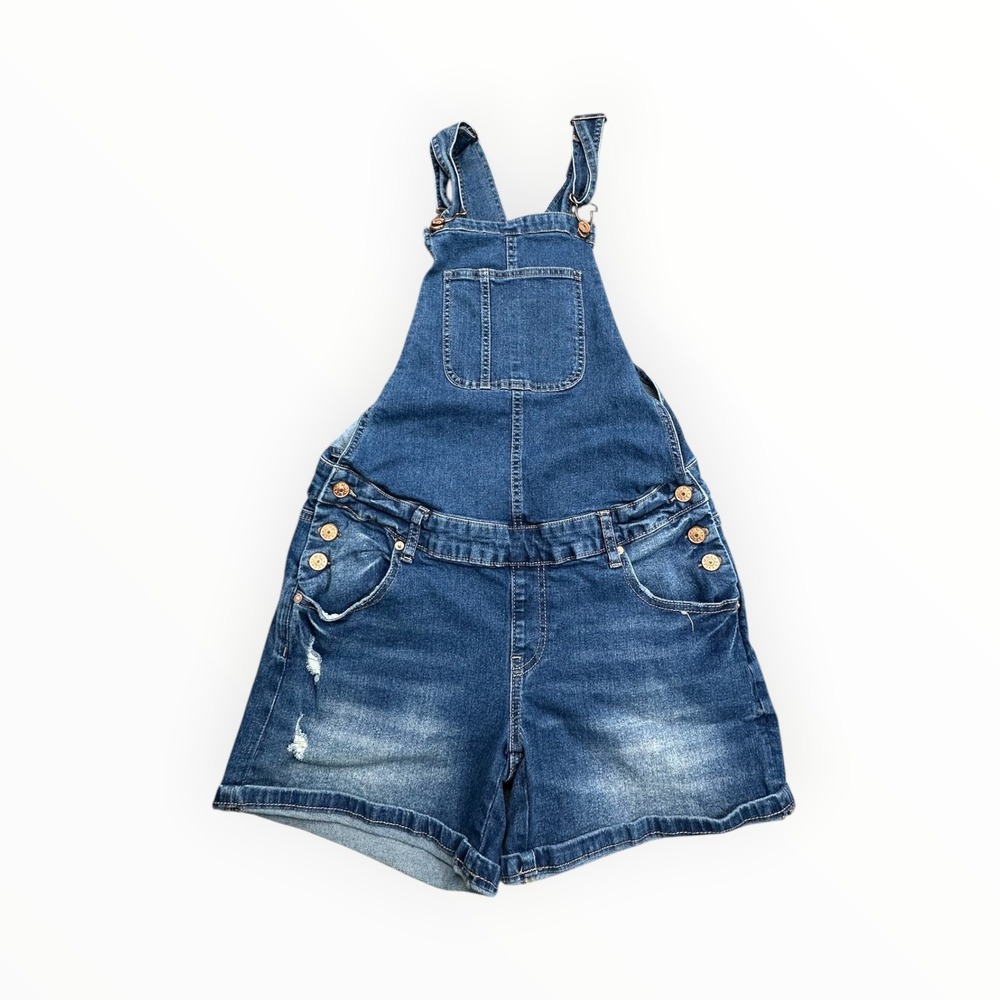 Gemma Rae Overalls Womens S Blue Emerald Wash Slim Distressed Denim Shortalls
